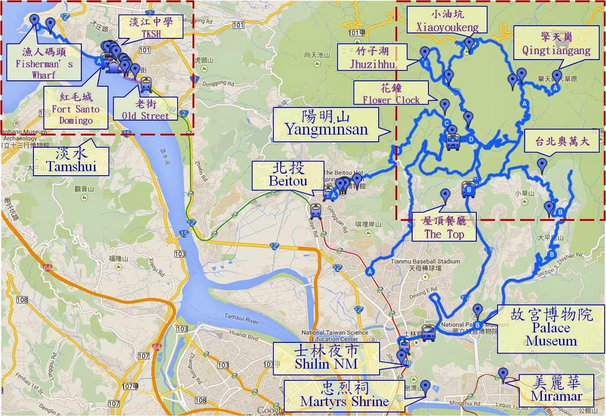 mapa de beitou, taiwán