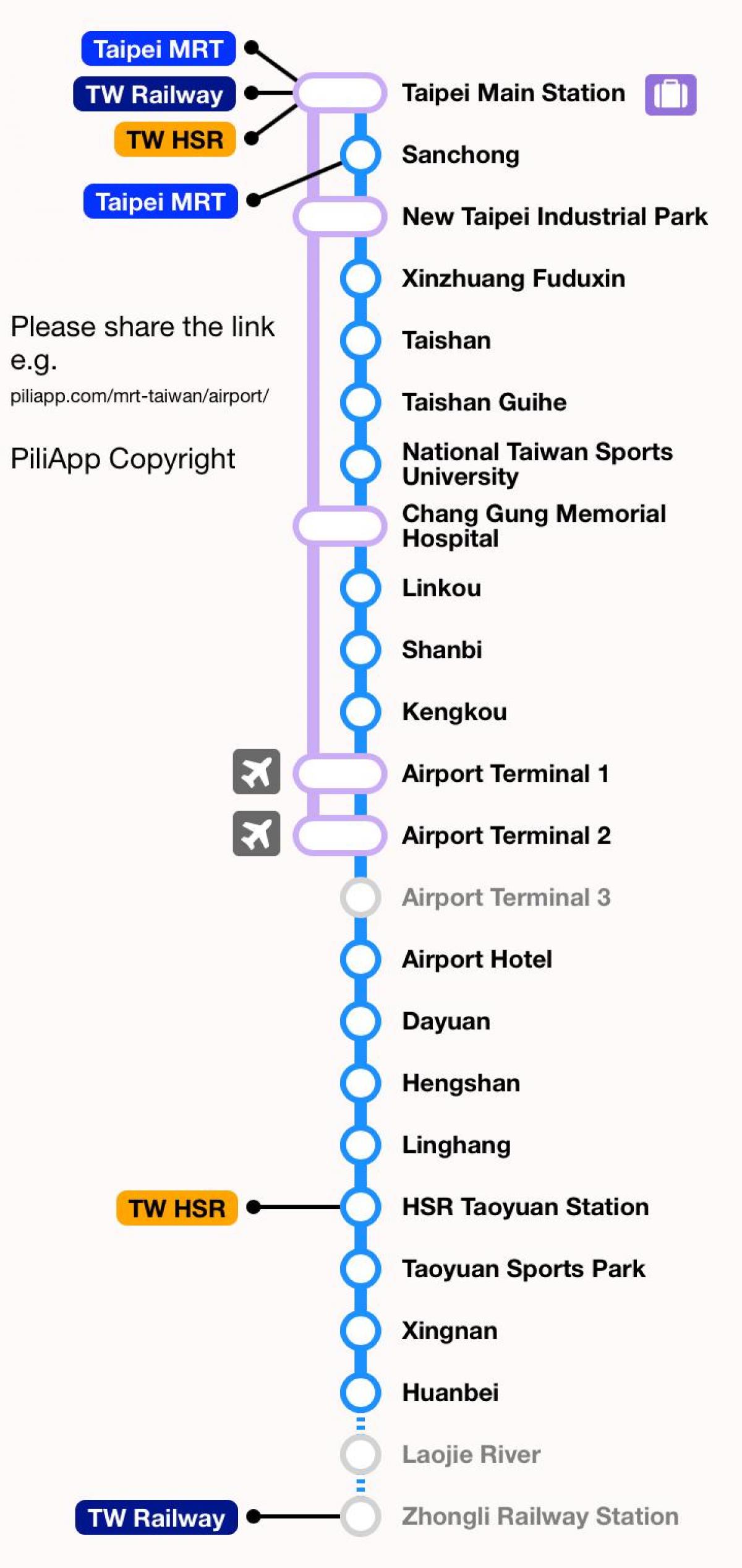 Taipei mrt mapa del aeropuerto de taoyuan