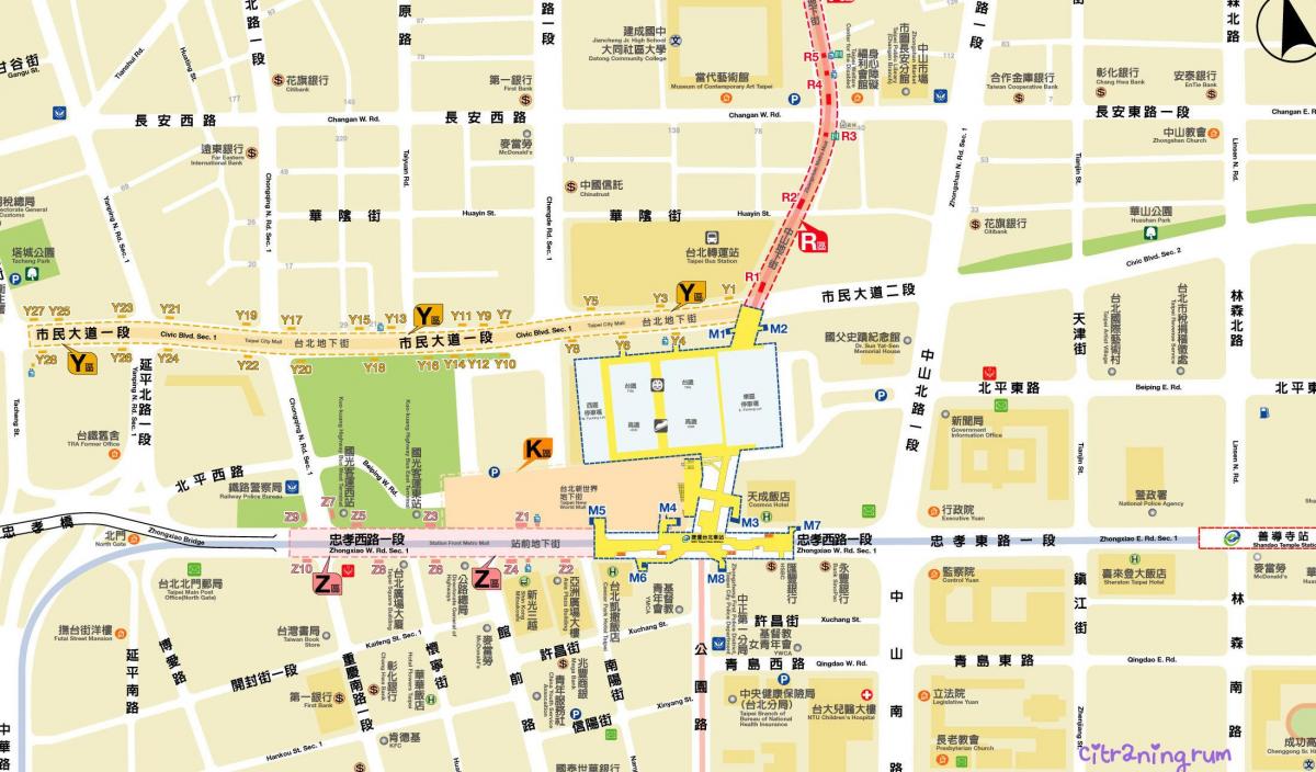 mapa de la ciudad de Taipei, centro comercial