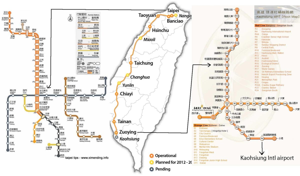 mapa de Taipéi de alta velocidad de la estación de tren