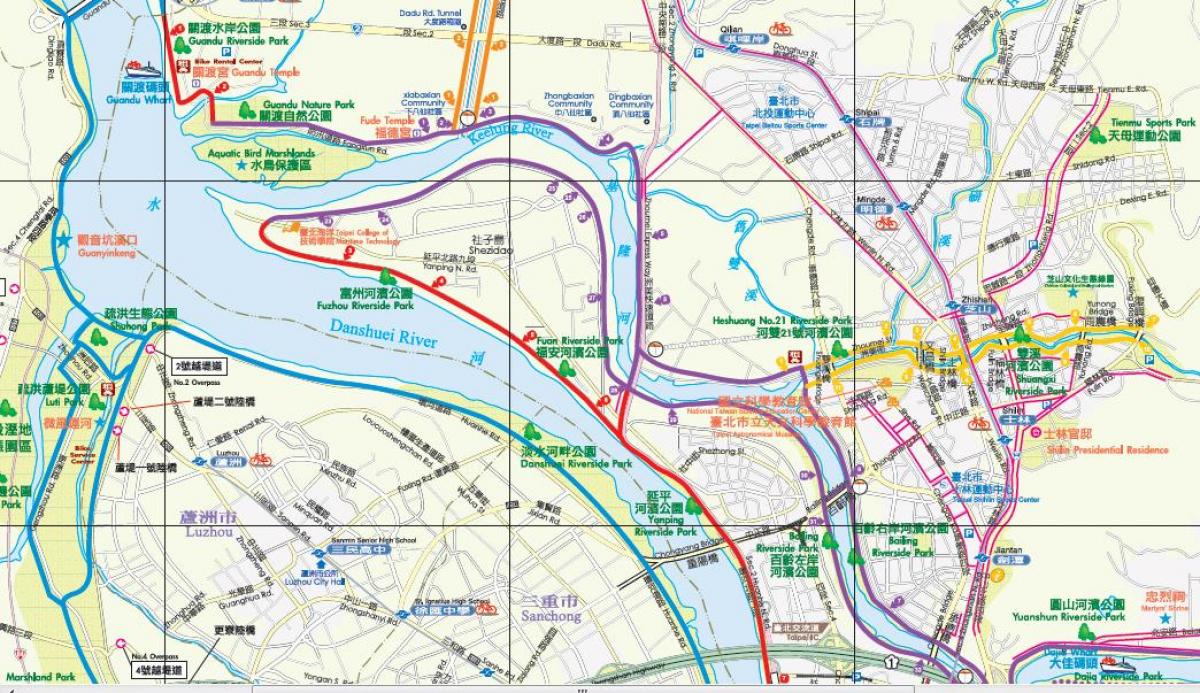 mapa de ruta de bicicleta de Taipei