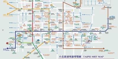Taiwán mrt mapa con lugares de interés